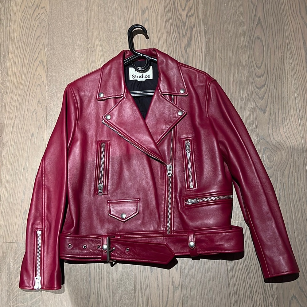 Acne Studios Burgundy Biker Leather Jacket